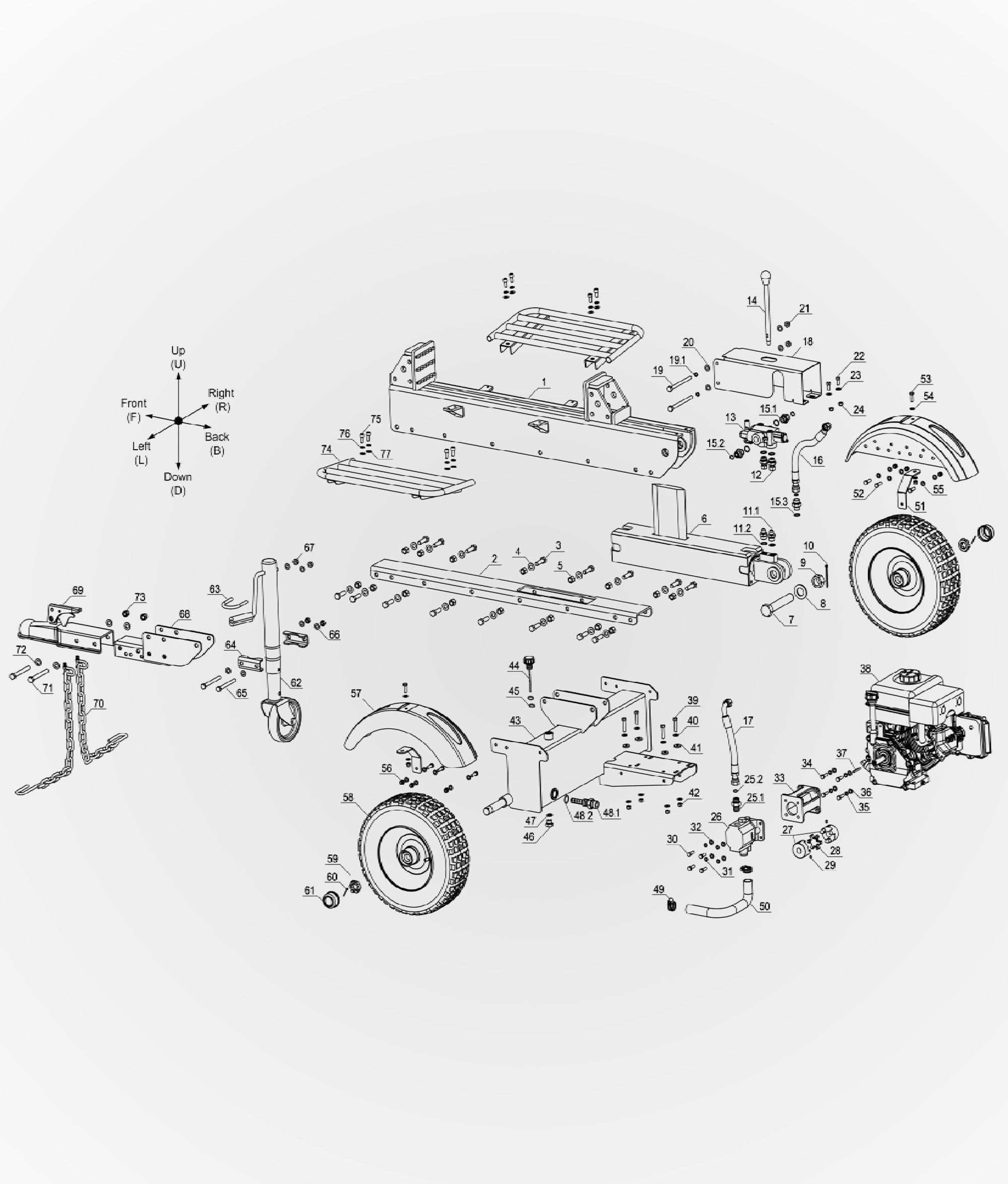 Boss Industrial 13, 16 and 20 Ton Dual Action Log Splitter Parts GD13T21, GD16T21, GD20T24